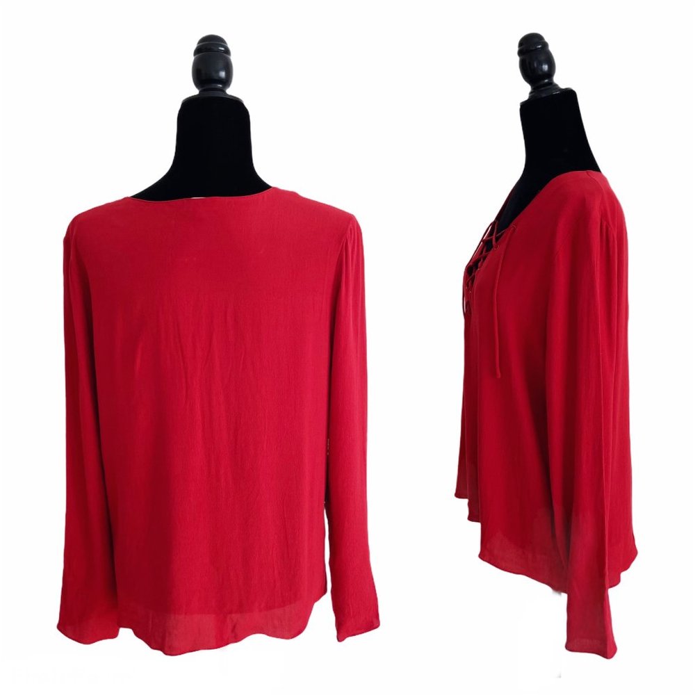 ❤️SOLD NWT Aritzia Wilfred Free Redling Red Tie Lace Neck Long Sleeve Blouse Top - Picture 4 of 13